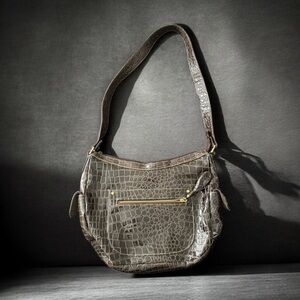 Jaclyn Smith Croc Embossed Brown Shoulder Bag Y2K Hobo